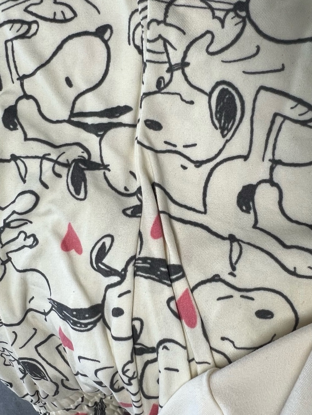 MUNKI MUNKI SNOOPY PEANUTS w/HEARTS CREAM 2PC P J SET. SIZE XL. LIKE NEW - Picture 12 of 15